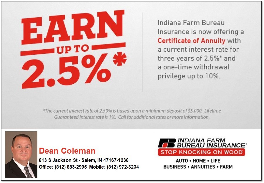 DEAN COLEMAN - INDIANA FARM BUREAU INSURANCE | 813 S Jackson St, Salem, IN 47167, USA | Phone: (812) 883-2995