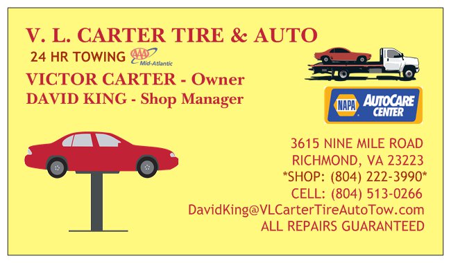 V L Carter Tire & Auto | 3615 Nine Mile Rd, Richmond, VA 23223, USA | Phone: (804) 513-0266