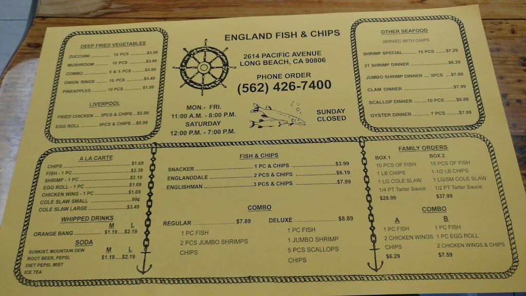 England Fish & Chips | 2614 Pacific Ave, Long Beach, CA 90806, USA | Phone: (562) 426-7400