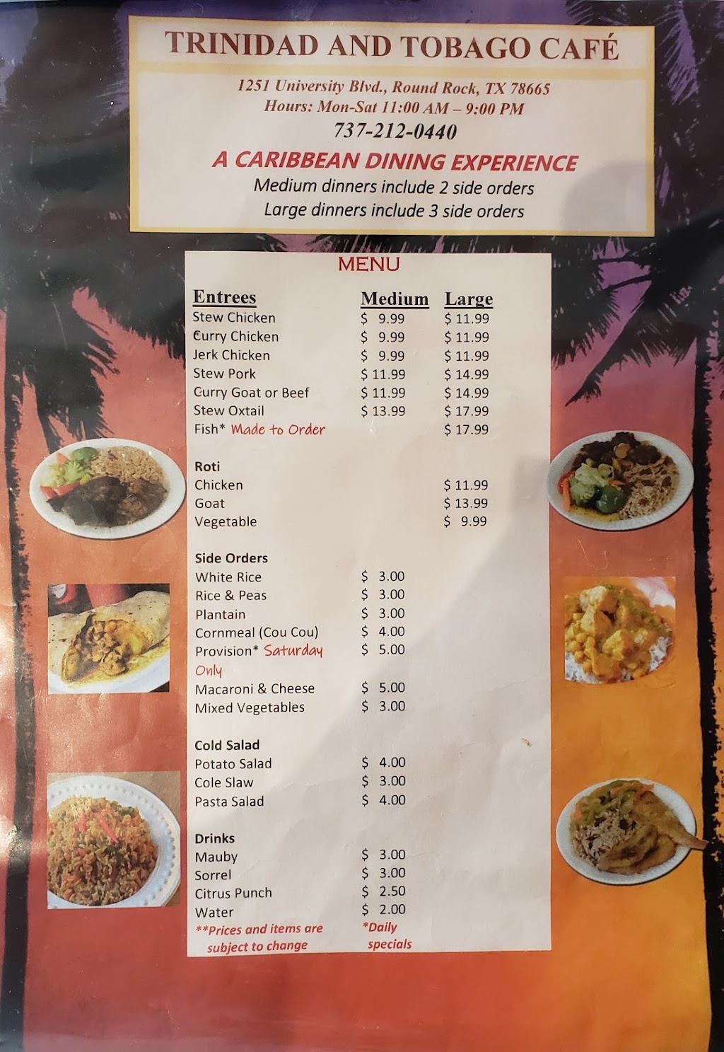 Trinidad & Tobago Café | 1251 University Blvd, Round Rock, TX 78665, USA | Phone: (737) 212-0440