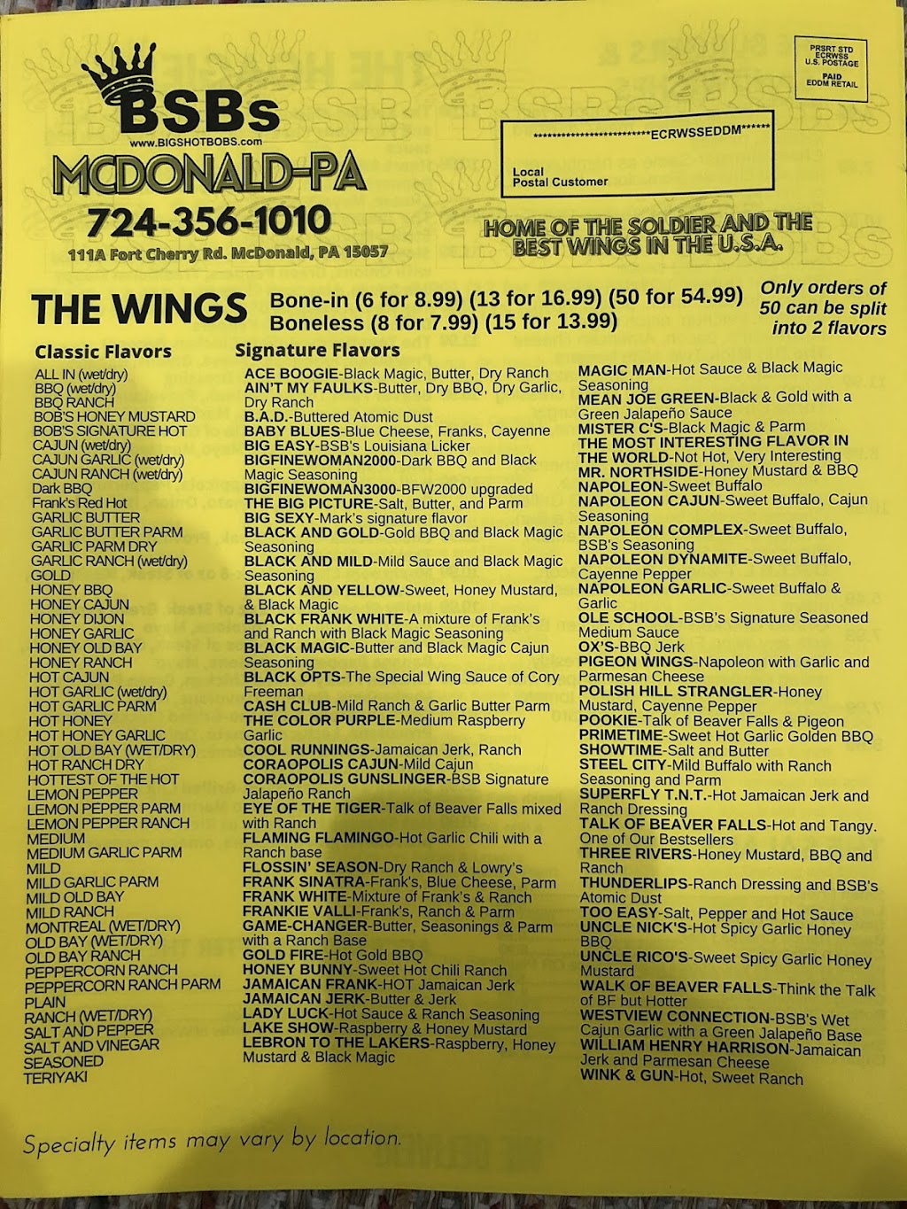 Big Shot Bobs House of Wings - McDonald | 111 Fort Cherry Rd, McDonald, PA 15057, USA | Phone: (724) 356-1010