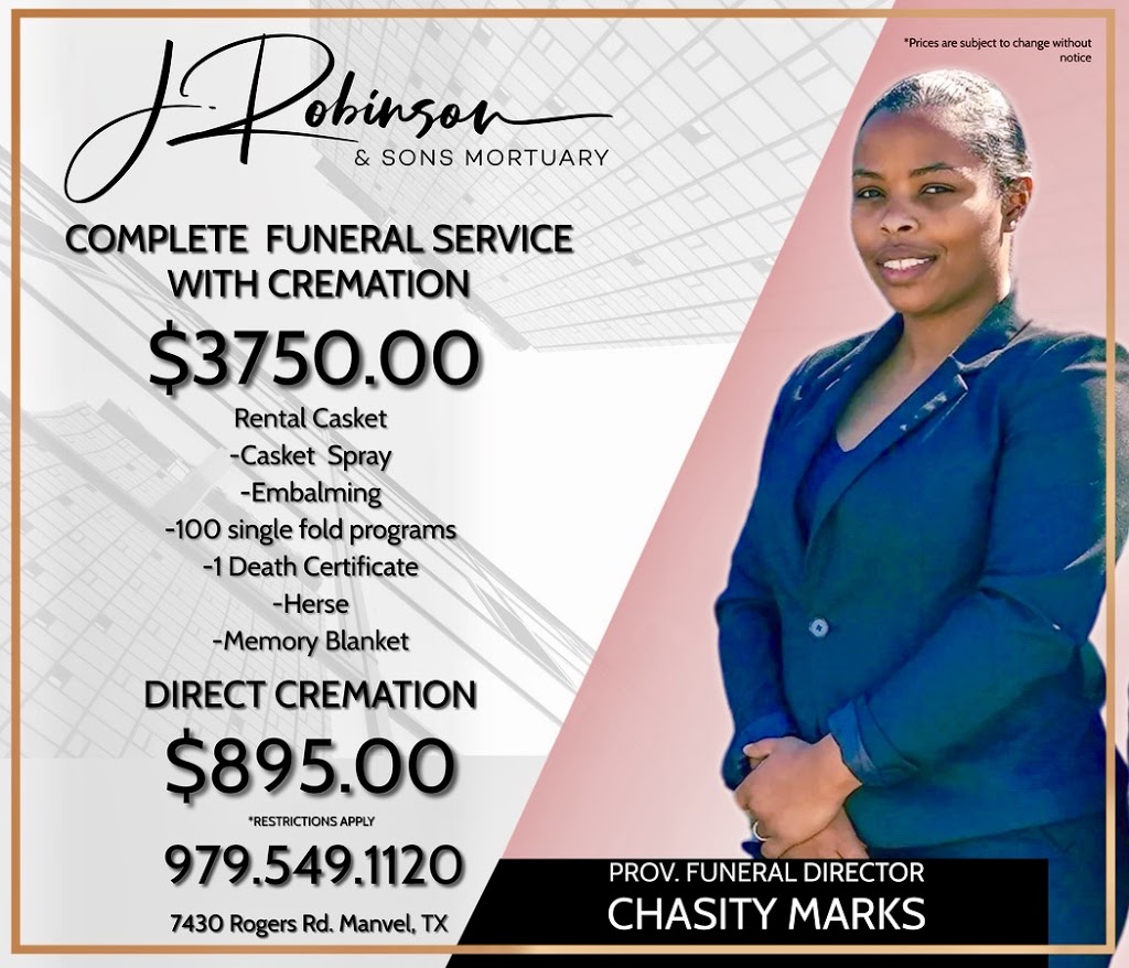 J. Robinson and Sons Mortuary | 7430 Rodgers Rd, Manvel, TX 77578, USA | Phone: (832) 273-4774