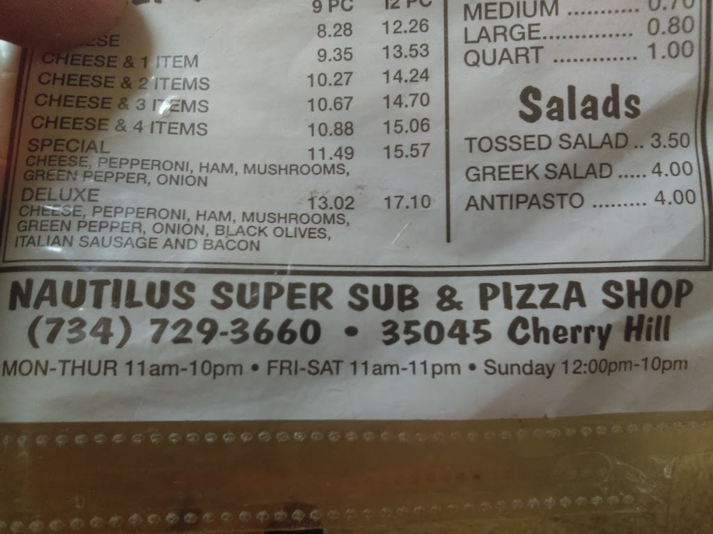Nautilus Sub & Pizza Shop | 35045 Cherry Hill Rd, Westland, MI 48186, USA | Phone: (734) 729-3660