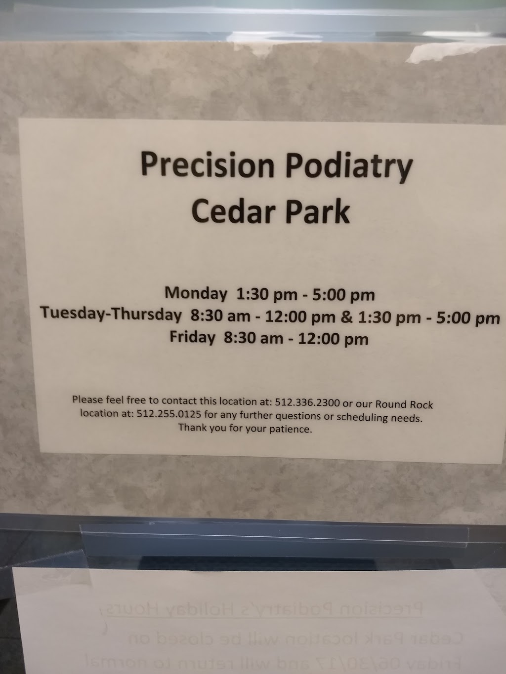 Precision Podiatry | 1103 Cypress Creek Road #101, Cedar Park, TX 78613, USA | Phone: (512) 336-2300