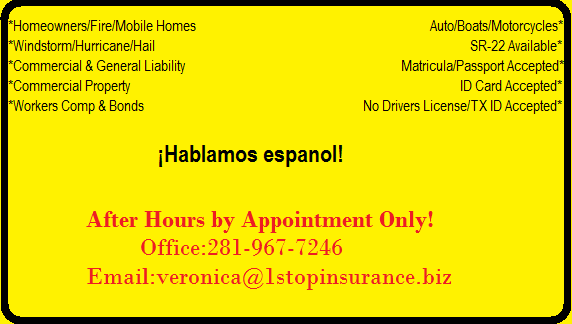 1 Stop Insurance & More | 2822 FM 517 Rd E, Dickinson, TX 77539, USA | Phone: (281) 967-7246