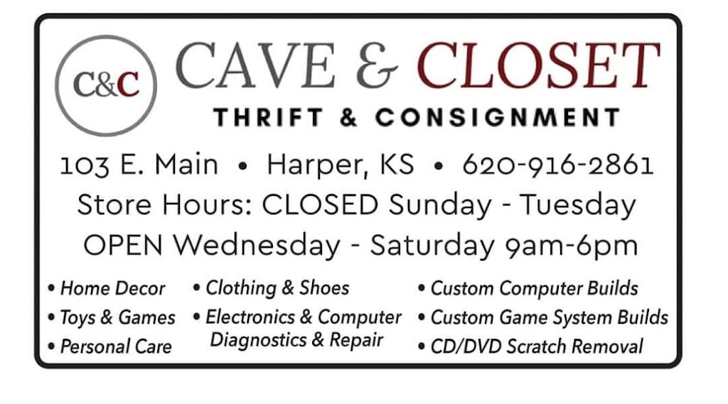 CAVE & CLOSET THRIFT | 103 E 10th St, Harper, KS 67058, USA | Phone: (316) 749-8718