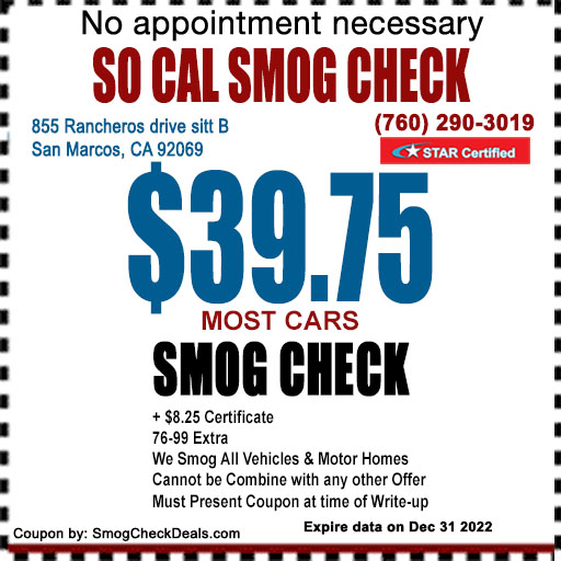 SoCal Smog | 855 Rancheros Dr ste B, San Marcos, CA 92069, USA | Phone: (760) 290-3019