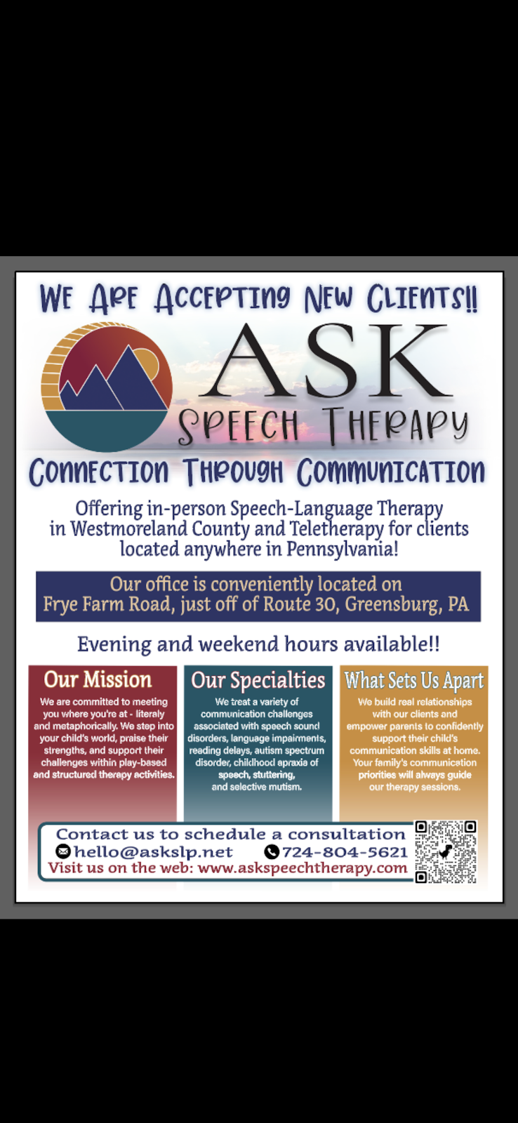 ASK Speech Therapy | 483 Frye Farm Rd, Greensburg, PA 15601, USA | Phone: (724) 804-5621