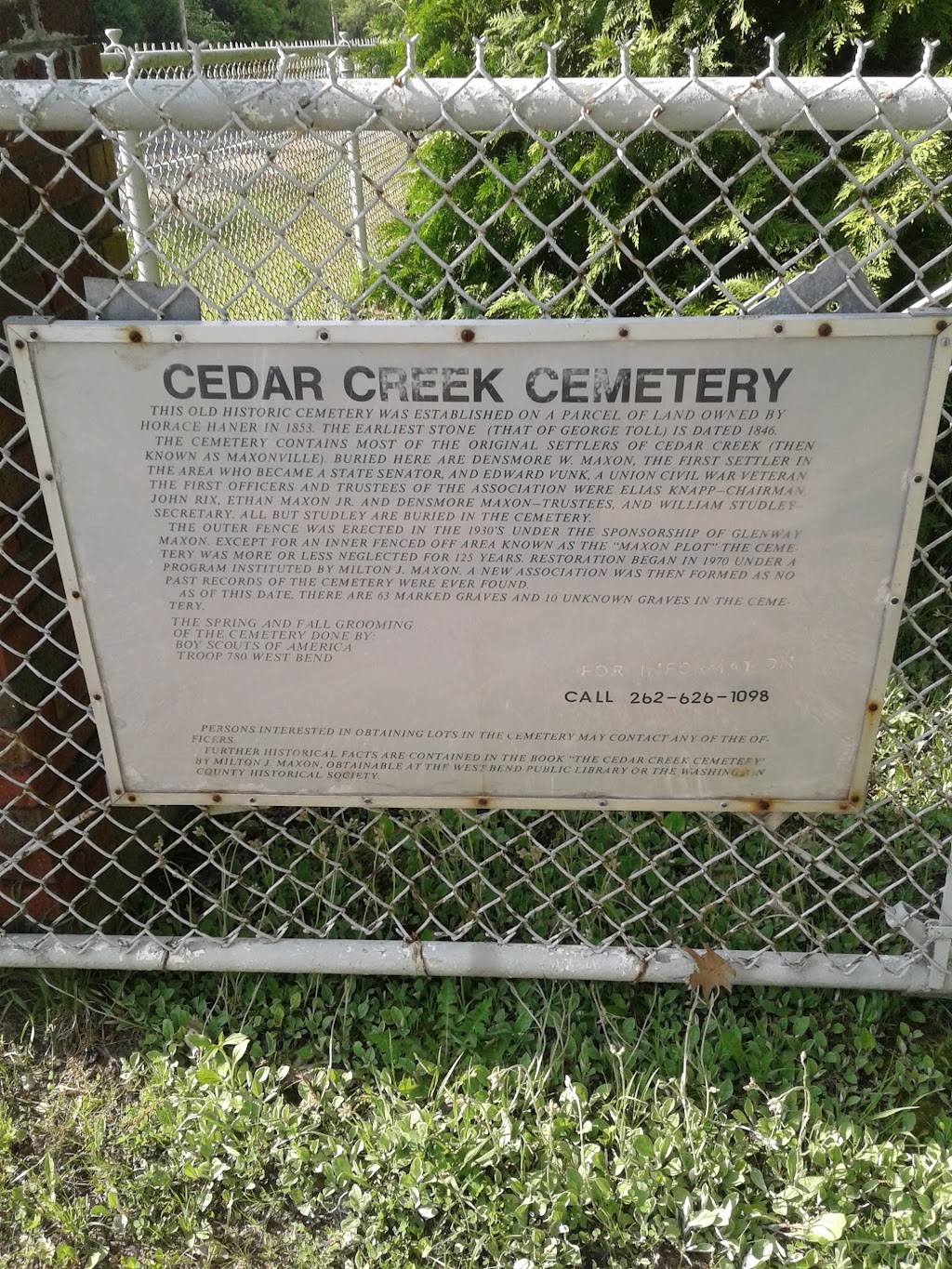 Cedar Creek Cemetery | 4133-4289 Co Hwy Z, West Bend, WI 53095, USA | Phone: (262) 626-1098