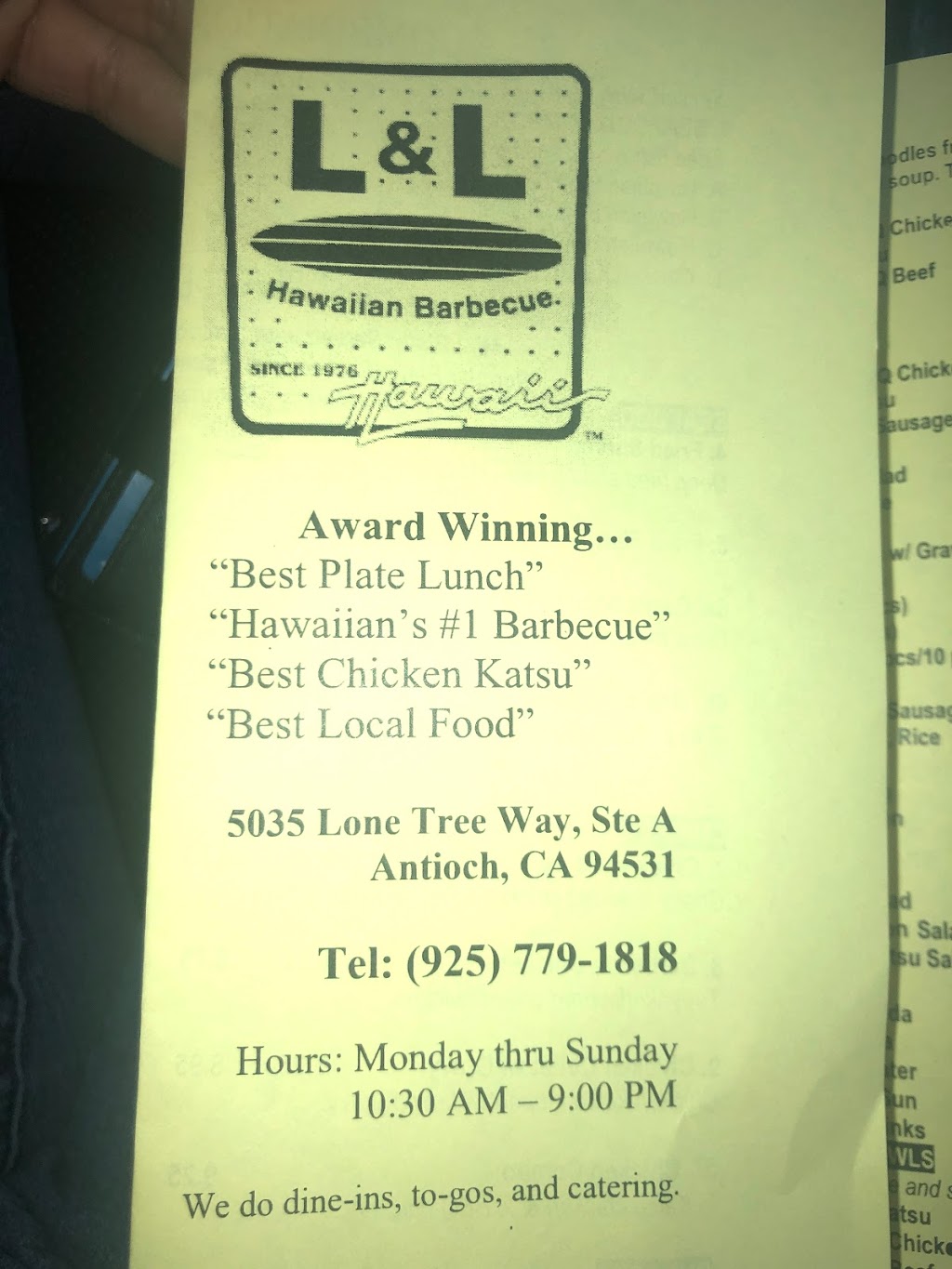 L&L Hawaiian Barbecue | 5035 Lone Tree Wy #A, Antioch, CA 94531 | Phone: (925) 779-1818