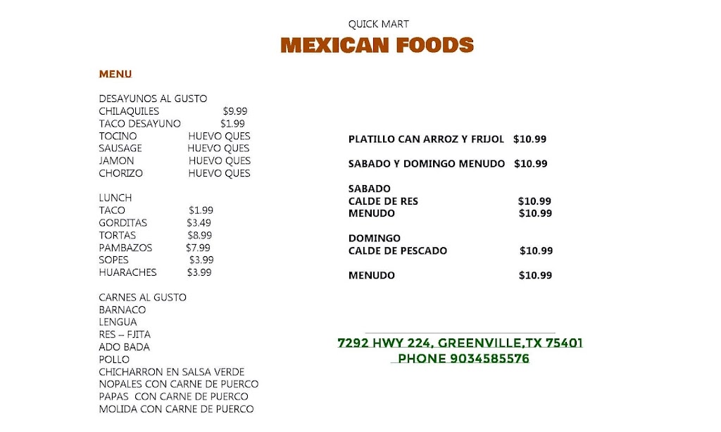 Mexican Foods | 7292 TX-224, Greenville, TX 75401, USA | Phone: (903) 458-5576