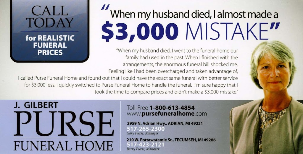 J Gilbert Purse Funeral Home | 2959 N Adrian Hwy, Adrian, MI 49221, USA | Phone: (517) 265-2300