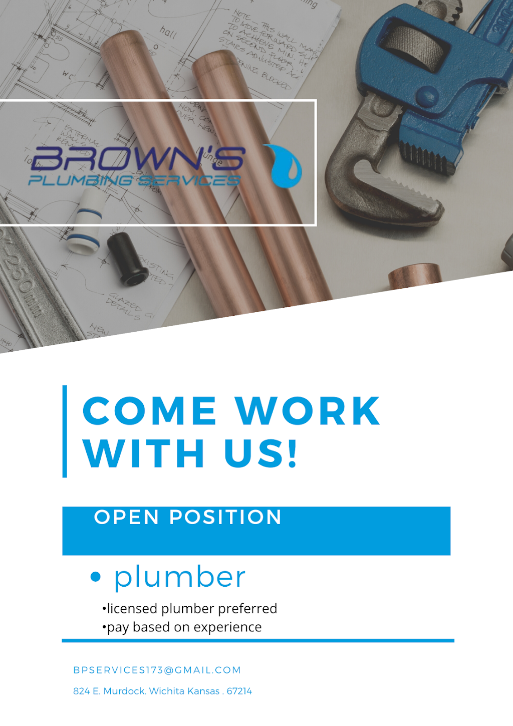 Browns Plumbing Services | 824 E Murdock St, Wichita, KS 67214, USA | Phone: (316) 755-6123