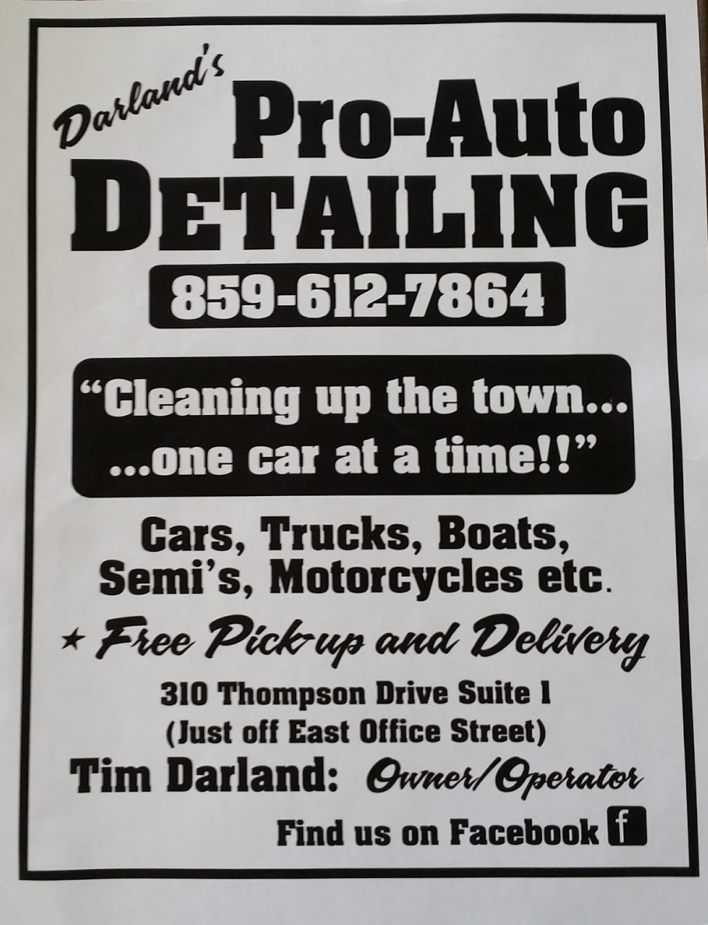 Darland's ProAuto Detailing 310 Thompson St, Harrodsburg, KY 40330