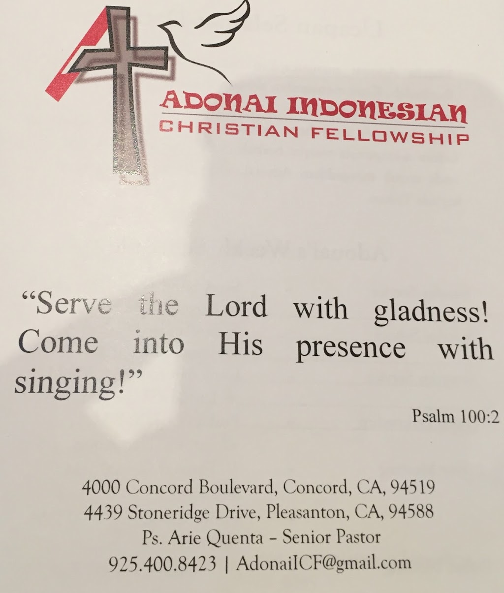 Adonai Indonesian Church | 4439 Stoneridge Dr, Pleasanton, CA 94588, USA | Phone: (415) 335-8895