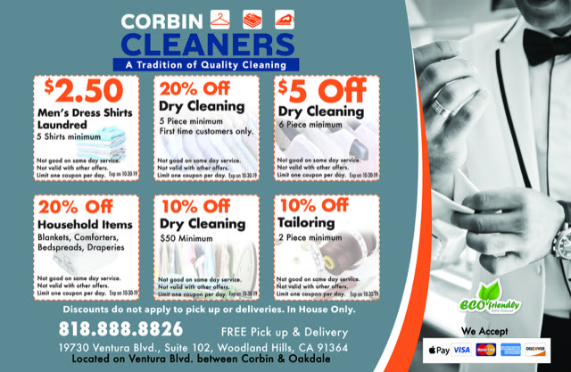 Corbin Cleaners | 19730 Ventura Blvd #102, Woodland Hills, CA 91364, USA | Phone: (818) 888-8826