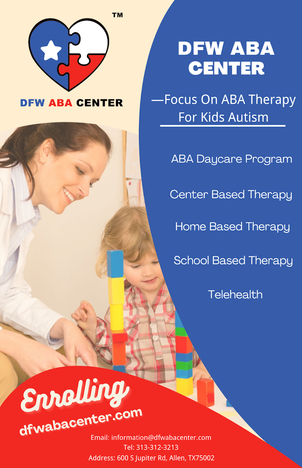 DFW ABA Center | 600 S Jupiter Rd STE 150, Allen, TX 75002, USA | Phone: (313) 312-3213