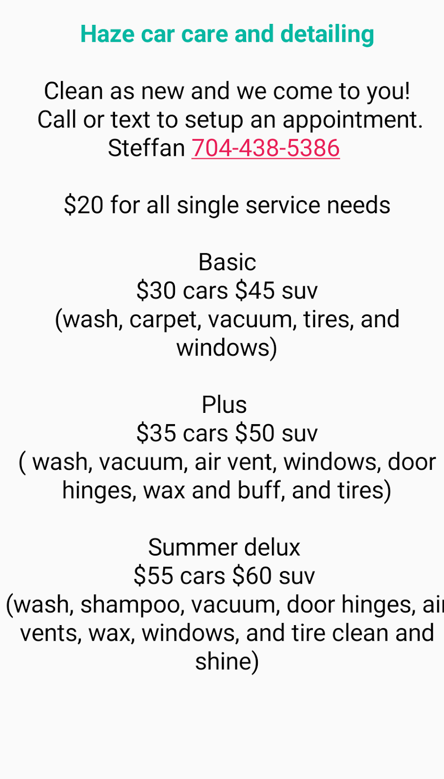 Haze mobile car care and detailing | 1600 W Main St, Locust, NC 28097, USA | Phone: (704) 438-5386