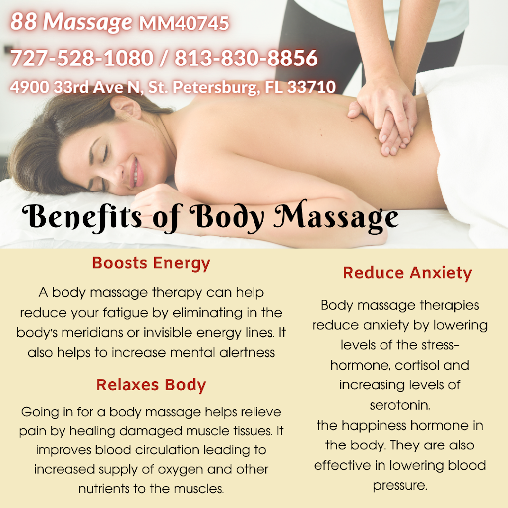 88 Massage | 4900 33rd Ave N, St. Petersburg, FL 33710, USA | Phone: (727) 528-1080