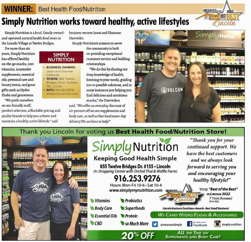 Simply Nutrition | 855 Twelve Bridges Dr #155, Lincoln, CA 95648, USA | Phone: (916) 253-9276