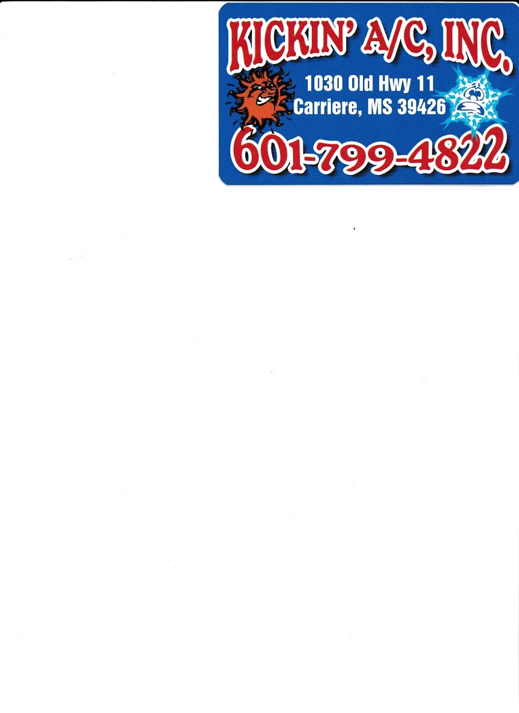 KICKIN A/C INC. | 1030 Old Hwy 11, Carriere, MS 39426, USA | Phone: (601) 799-4822