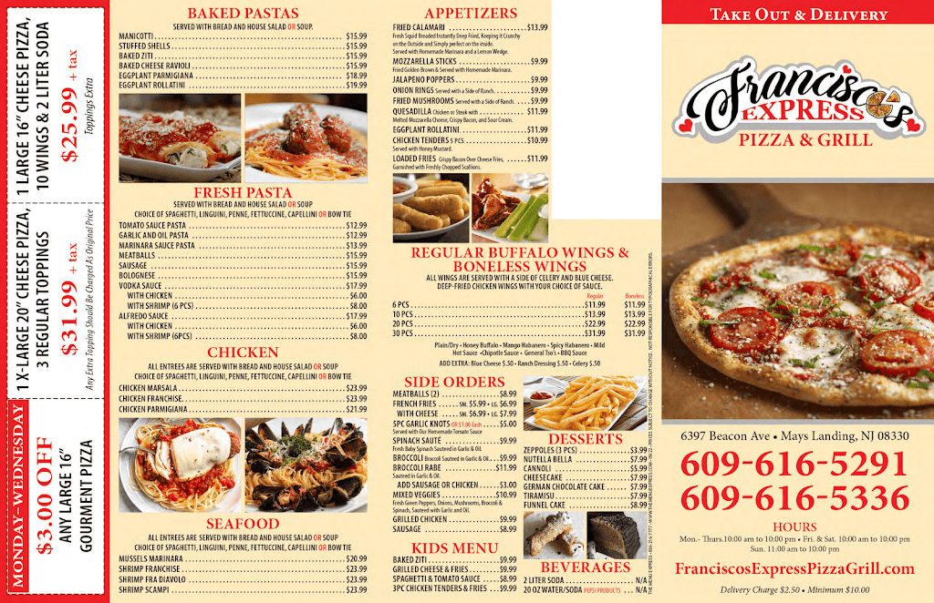 Francisco’s Express Pizza And Grill | 6397 Beacon Ave, Mays Landing, NJ 08330, USA | Phone: (609) 616-5291