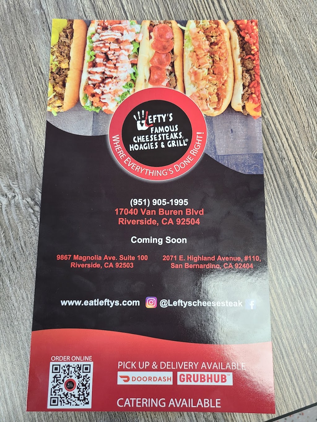 Leftys Cheesesteaks | 17040 Van Buren Boulevard, Riverside, CA 92504, USA | Phone: (951) 465-2100