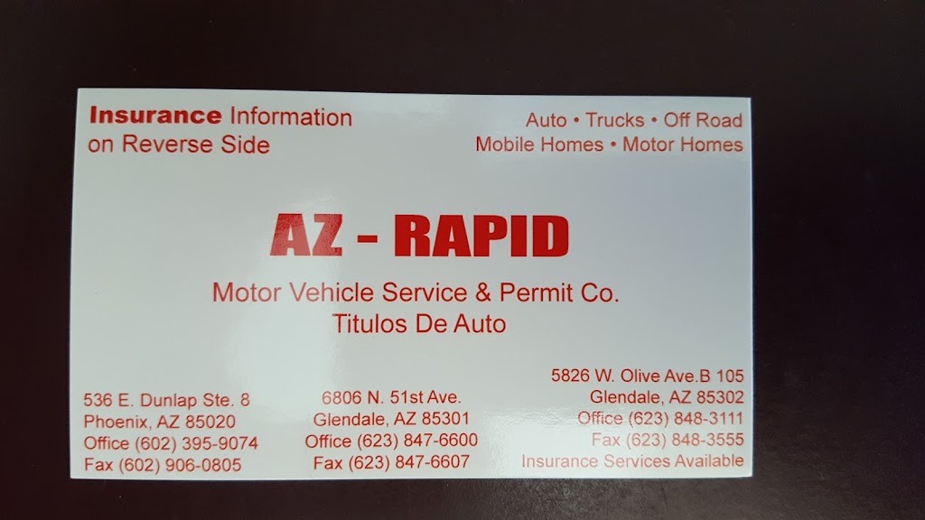 AZ Rapid Motor Vehicle Services | 5826 W Olive Ave Suite B-105, Glendale, AZ 85302, USA | Phone: (623) 848-3111