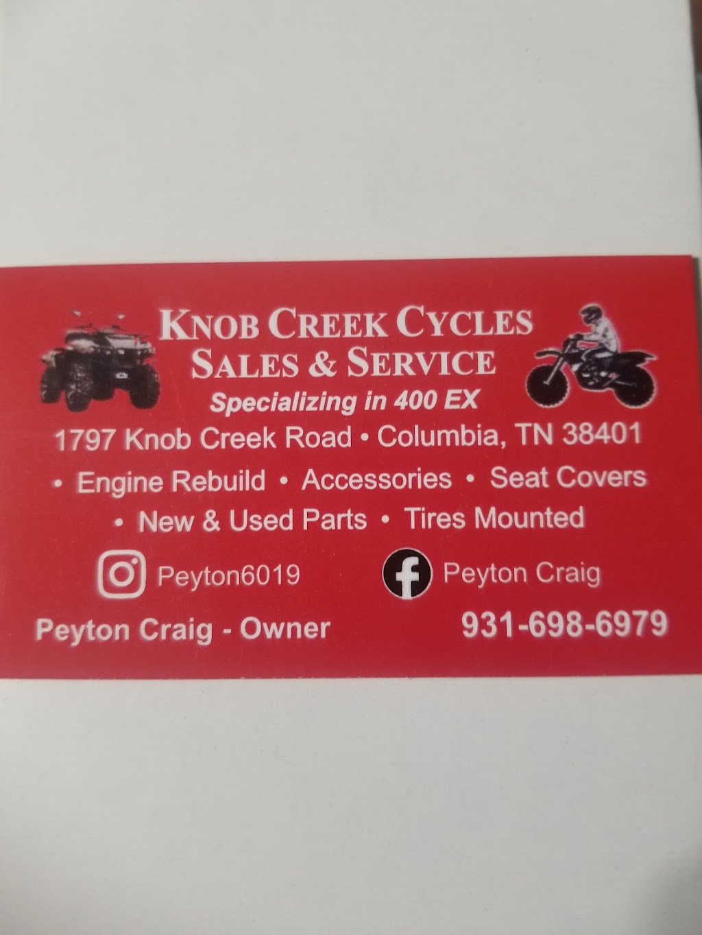 Knob Creek Cycle Sales and Services | 1797 Knob Creek Rd, Columbia, TN 38401, USA | Phone: (931) 698-6979