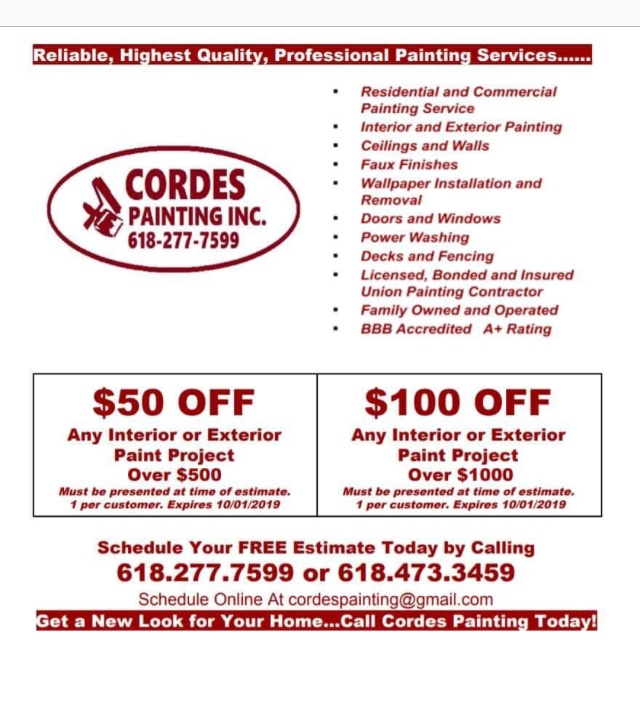 Cordes Painting Incorporated | 2523 Cemetery Rd, Waterloo, IL 62298, USA | Phone: (618) 277-7599