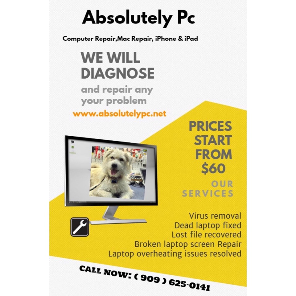 Absolutely PC Computer Repair,Mac Repair, iPhone & iPad | 335 E Arrow Hwy, Claremont, CA 91711, USA | Phone: (909) 625-0141