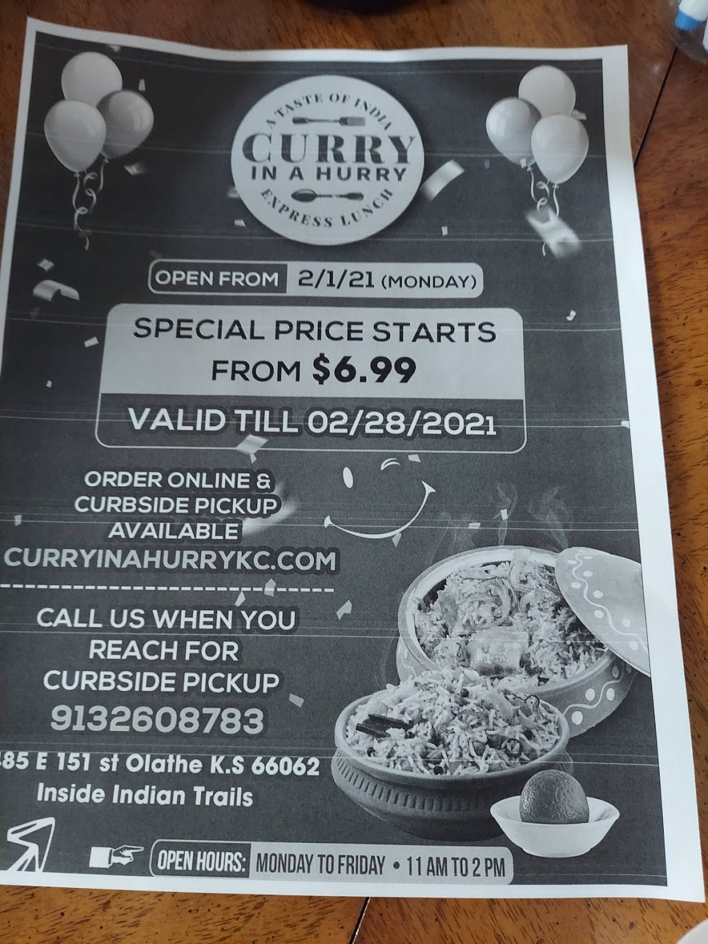 Curry in a Hurry | 1485 E 151st St, Olathe, KS 66062, USA | Phone: (913) 661-9088