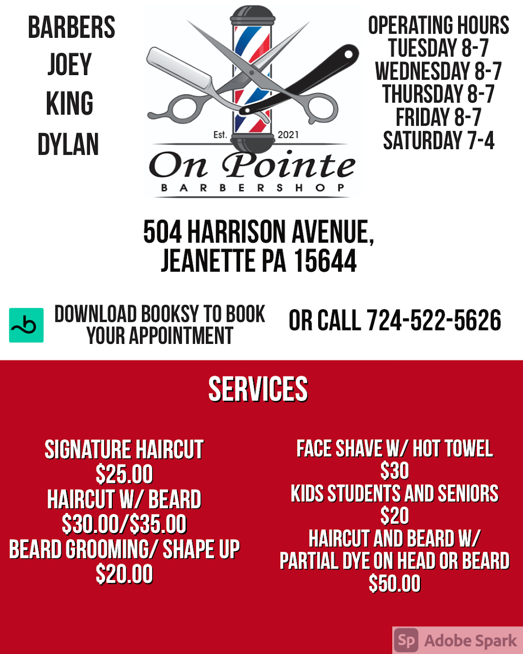 On Pointe Barbershop | 504 Harrison Ave, Jeannette, PA 15644, USA | Phone: (724) 522-5626