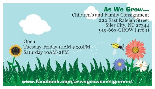As We Grow... Childrens and Family Consignment | 222 E Raleigh St, Siler City, NC 27344, USA | Phone: (919) 663-4769
