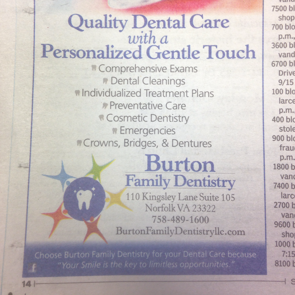 Burton Family Dentistry | 110 Kingsley Ln STE 105, Norfolk, VA 23505, USA | Phone: (757) 489-1600