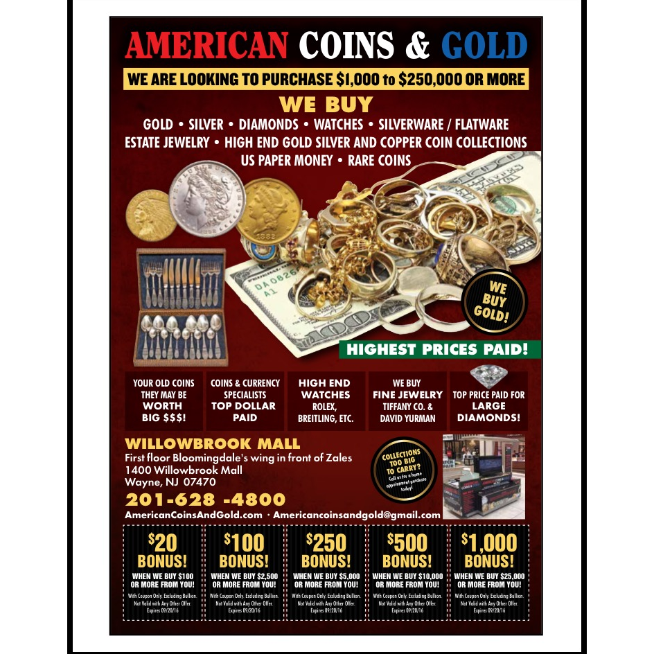 American Coins & Gold | 1400 Willowbrook Mall, Wayne, NJ 07470, USA | Phone: (201) 628-4800