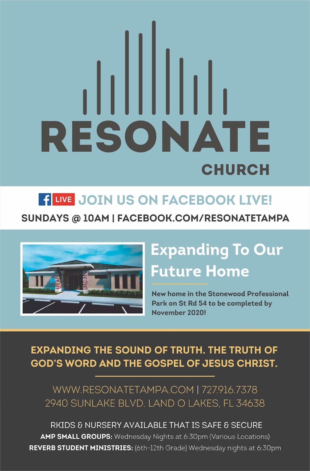 Resonate Church | 2646 Stonewood Park Loop, Land O Lakes, FL 34638, USA | Phone: (585) 520-3660