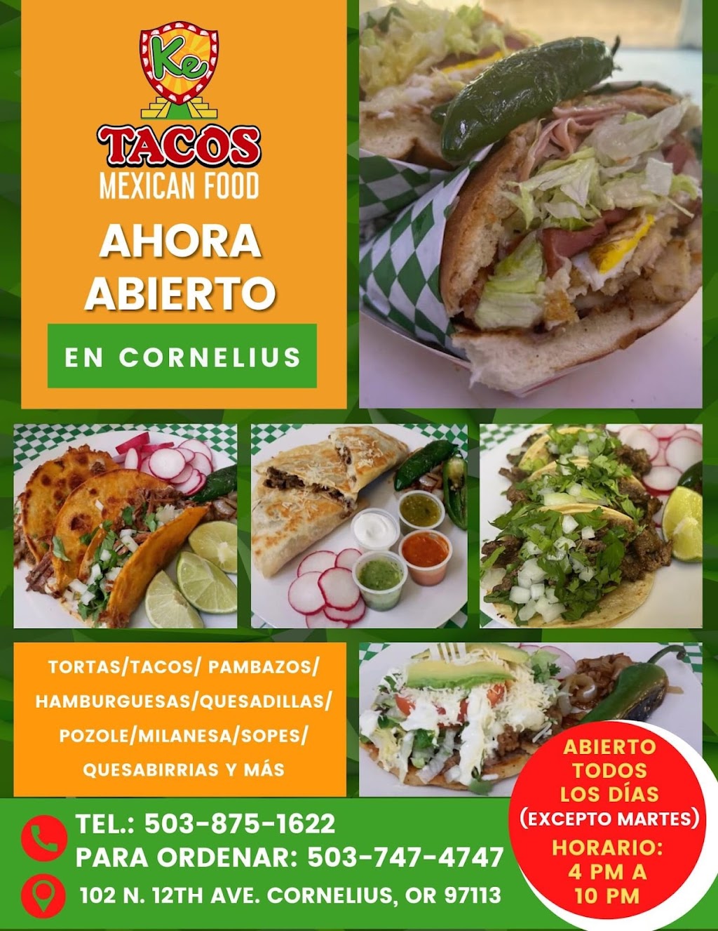 Ke tacos | 102 N 12th Ave St, Cornelius, OR 97113, USA | Phone: (503) 875-1622