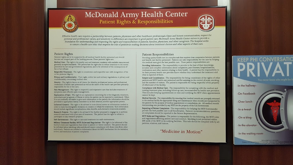 McDonald Army Health Center | 576 Jefferson Ave, Fort Eustis, VA 23604, USA | Phone: (757) 314-7500