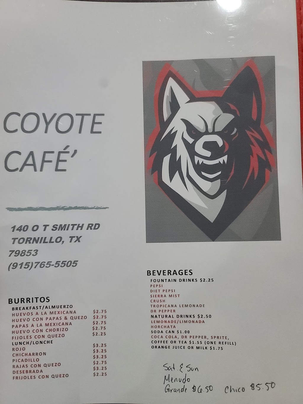 Coyote Cafe | 140 O T Smith Rd, Tornillo, TX 79853, USA | Phone: (915) 765-5505