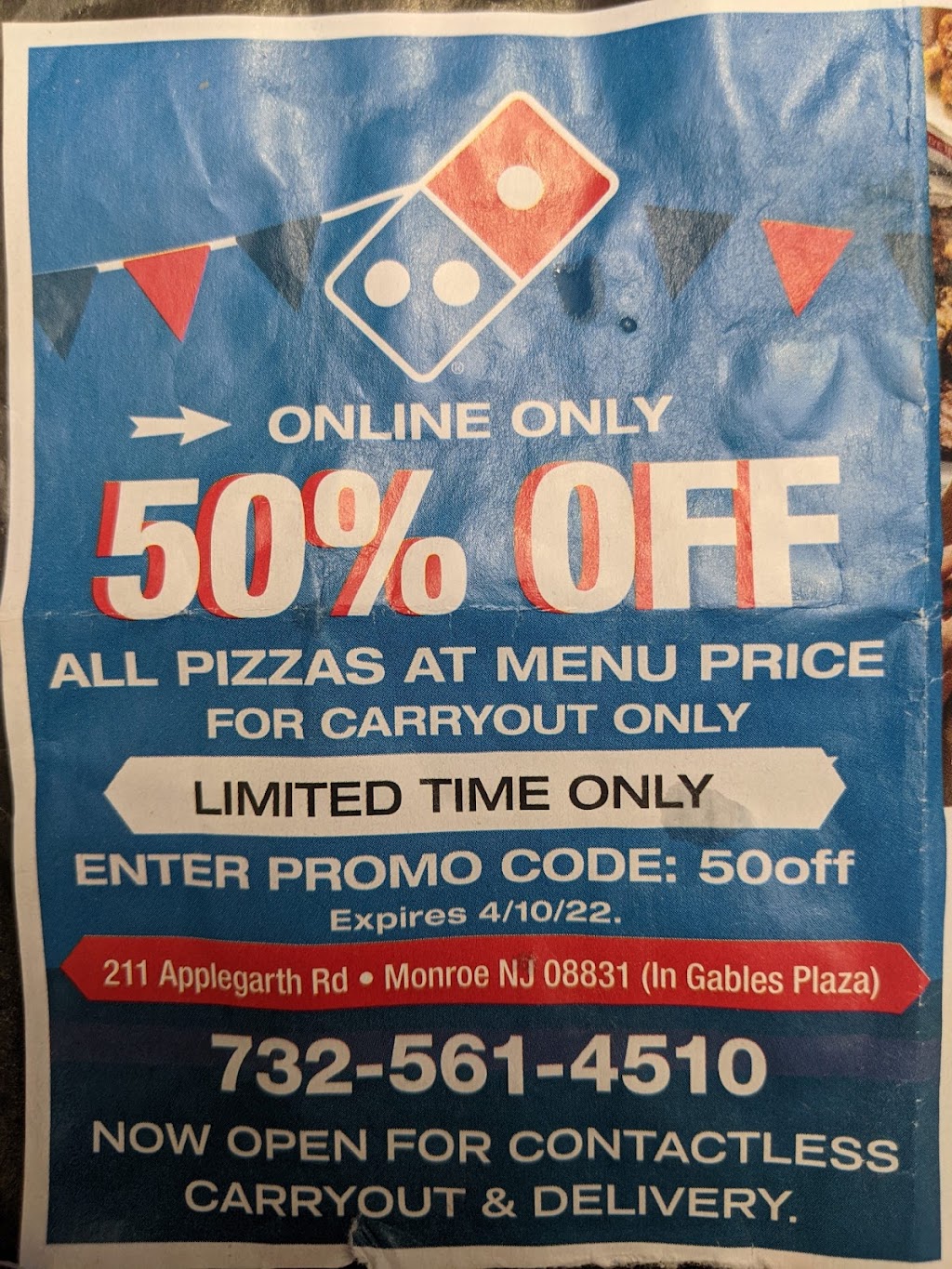 Dominos Pizza | 211 Applegarth Rd STE 106, Monroe Township, NJ 08831, USA | Phone: (732) 561-4510