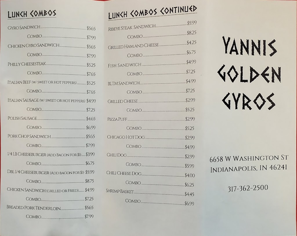 Yannis Golden Gyros | 6658 W Washington St, Indianapolis, IN 46241, USA | Phone: (317) 362-2500