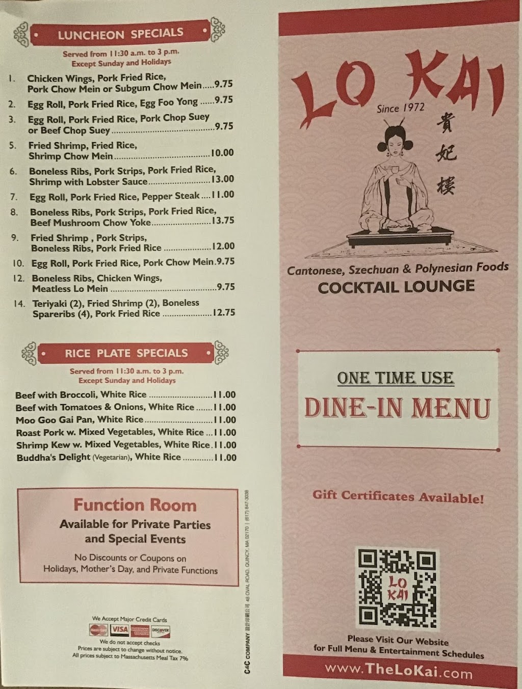 Lo Kai Restaurant | 1655 Lakeview Ave, Dracut, MA 01826, USA | Phone: (978) 957-2302
