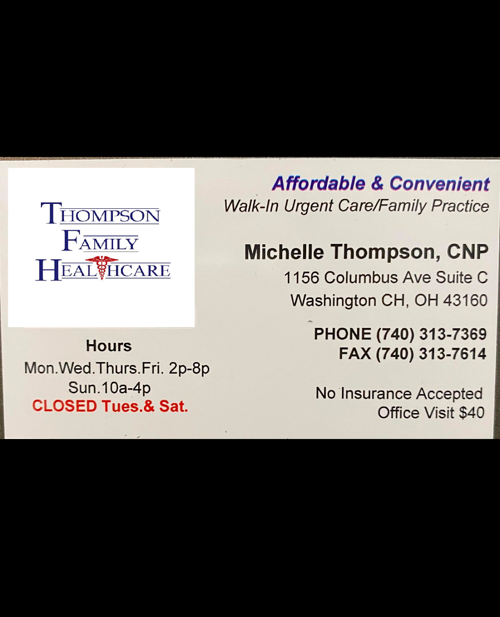 Thompson Family Healthcare | 207 Glenn Ave, Washington Court House, OH 43160, USA | Phone: (740) 313-7369