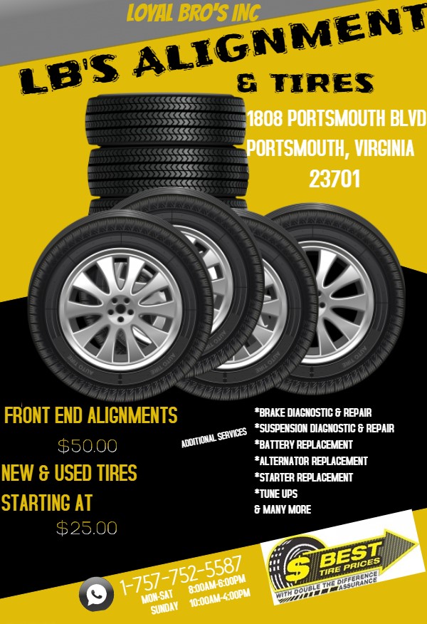 LB’s Alignment and Tires | 1808 Portsmouth Blvd, Portsmouth, VA 23704, USA | Phone: (757) 762-1456