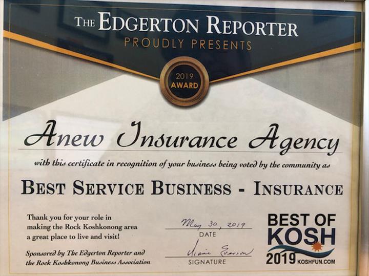 Anew Insurance Agency, Inc. | 4 Lord St, Edgerton, WI 53534, USA | Phone: (608) 884-0363