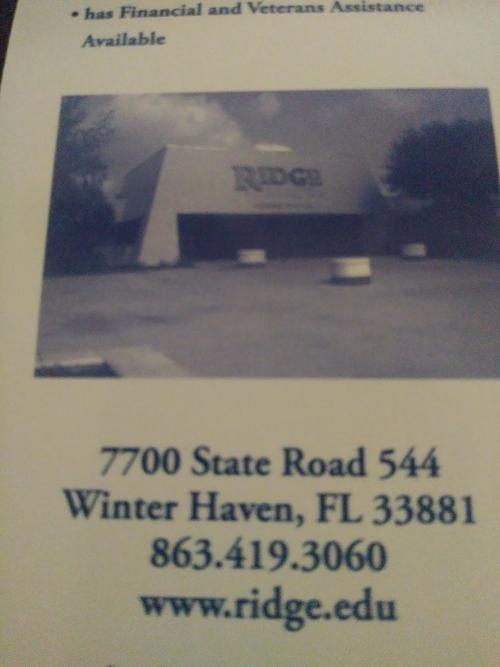 Ridge Technical College | 7700 FL-544, Winter Haven, FL 33881, USA | Phone: (863) 419-3060