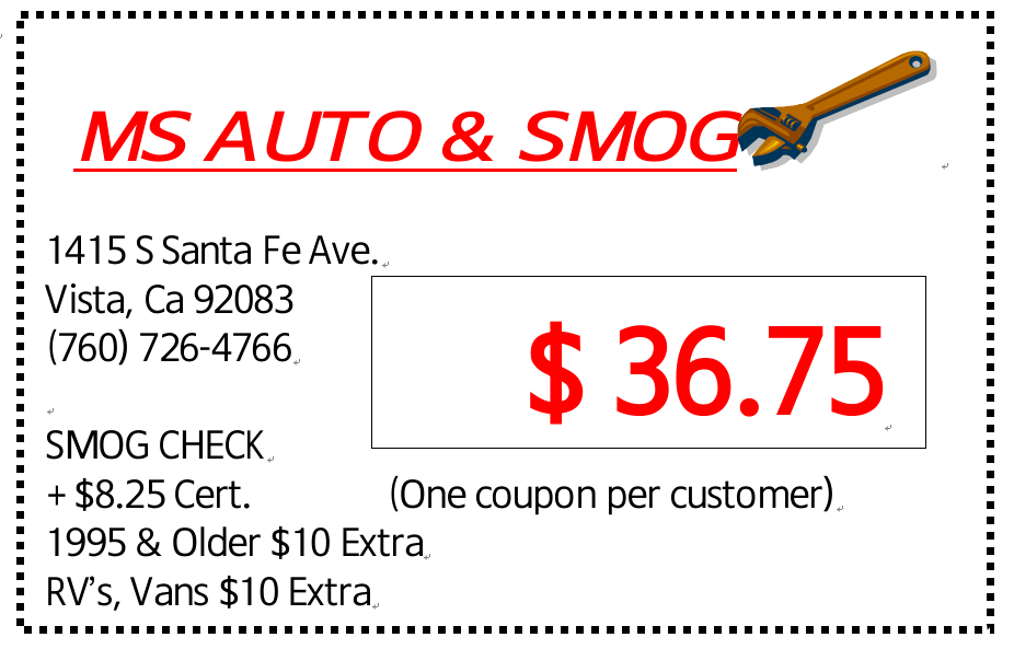MS Auto & Smog | 1415 S Santa Fe Ave, Vista, CA 92083, USA | Phone: (760) 726-4766