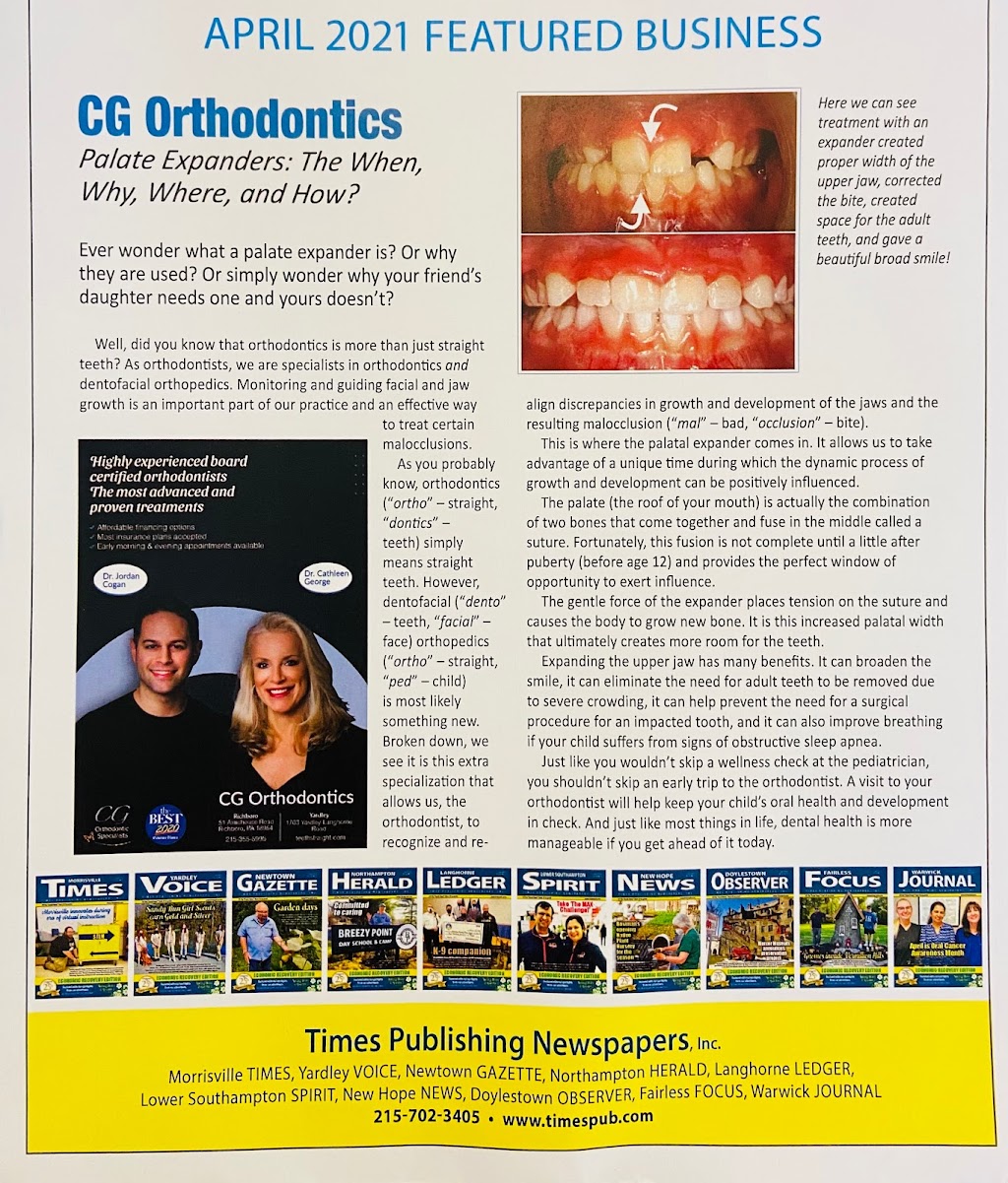 CG Orthodontics | 1703 Yardley Langhorne Rd, Yardley, PA 19067, USA | Phone: (215) 355-5995