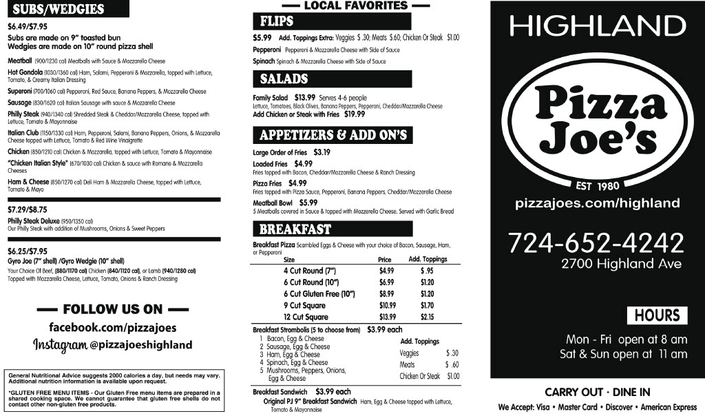 Pizza Joes | 2700 Highland Ave, New Castle, PA 16105, USA | Phone: (724) 652-4242
